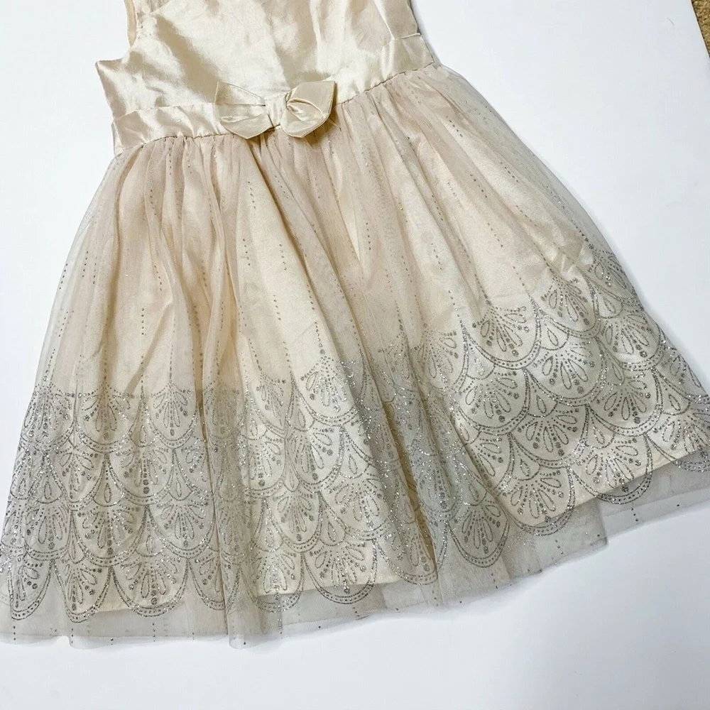 Pink & Violet Dress Girls Size 6 Cream Formal Silver Glitter Tie Back Sleeveless